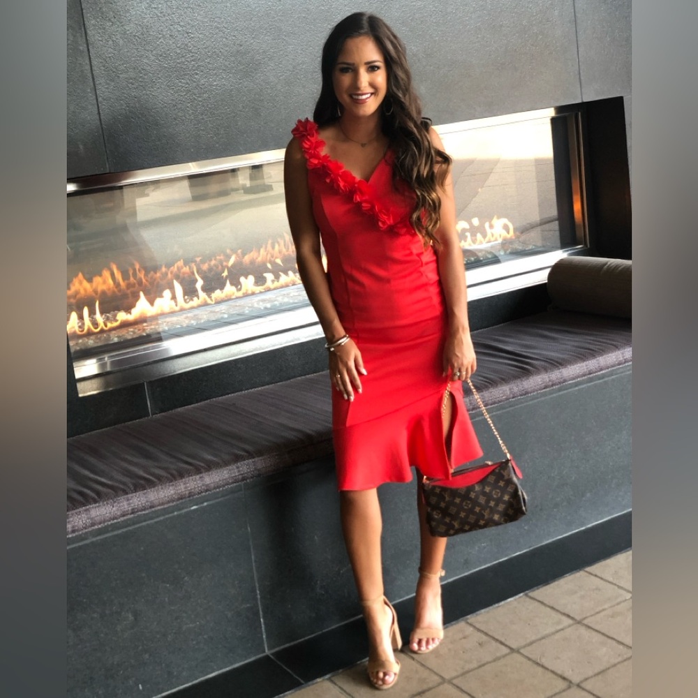 ASOS Red Floral One Shoulder Cocktail Dress